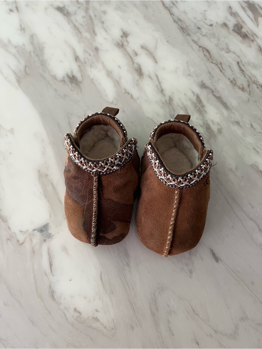 UGG Brown Suede Baby Cozy Moccasins with Trim